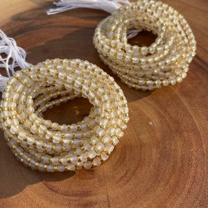 Frosted White & Gold Waist Bead Stand, Permanent Waist Bead, Non-Tarnish Gold Waist Beads, Non-Stretch, Weight Tracker