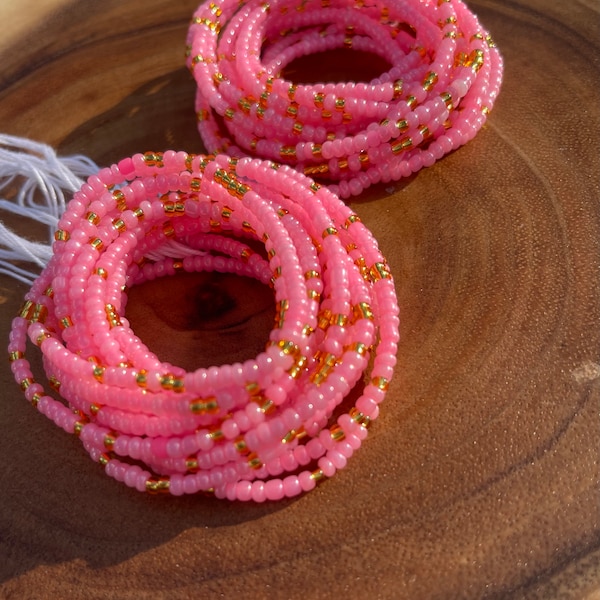 Pink Waist Beads, Pink & Gold Waist Beads, Tie-On Waist Beads, Non-Stretch Waist Beads, Clasp Waist Beads, Waist Trainer