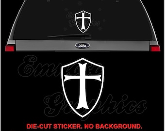 Knights Templar Shield Crusader Christian Decal Sticker For Car, Truck, Motorcycle, Windows, Bumper, Laptop, Helmet, Wall, Home Office Decor