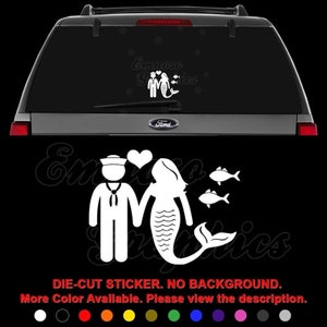 Mermaid Sailor Couple Love Sailing Sailboat Decal Sticker For Car, Truck, Motorcycle, Windows, Bumper, Laptop, Helmet, Home Office Decor