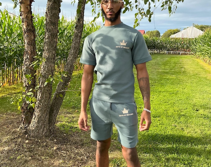 Featured listing image: Men’s Premium Tech Teal Blue Short Sets (Proverbs 16:24)