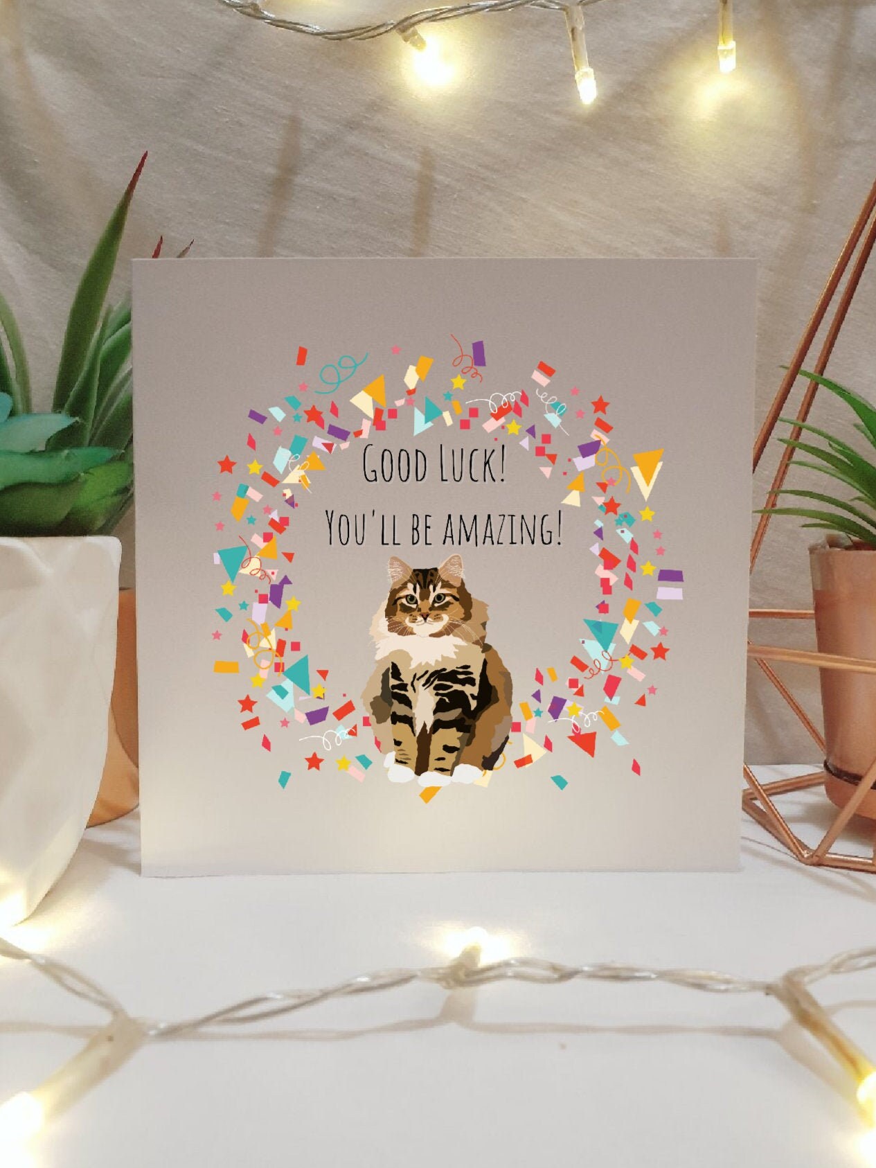 Cute Tabby Cat Good Luck Card Illustrated Cards Cat Themed Etsy