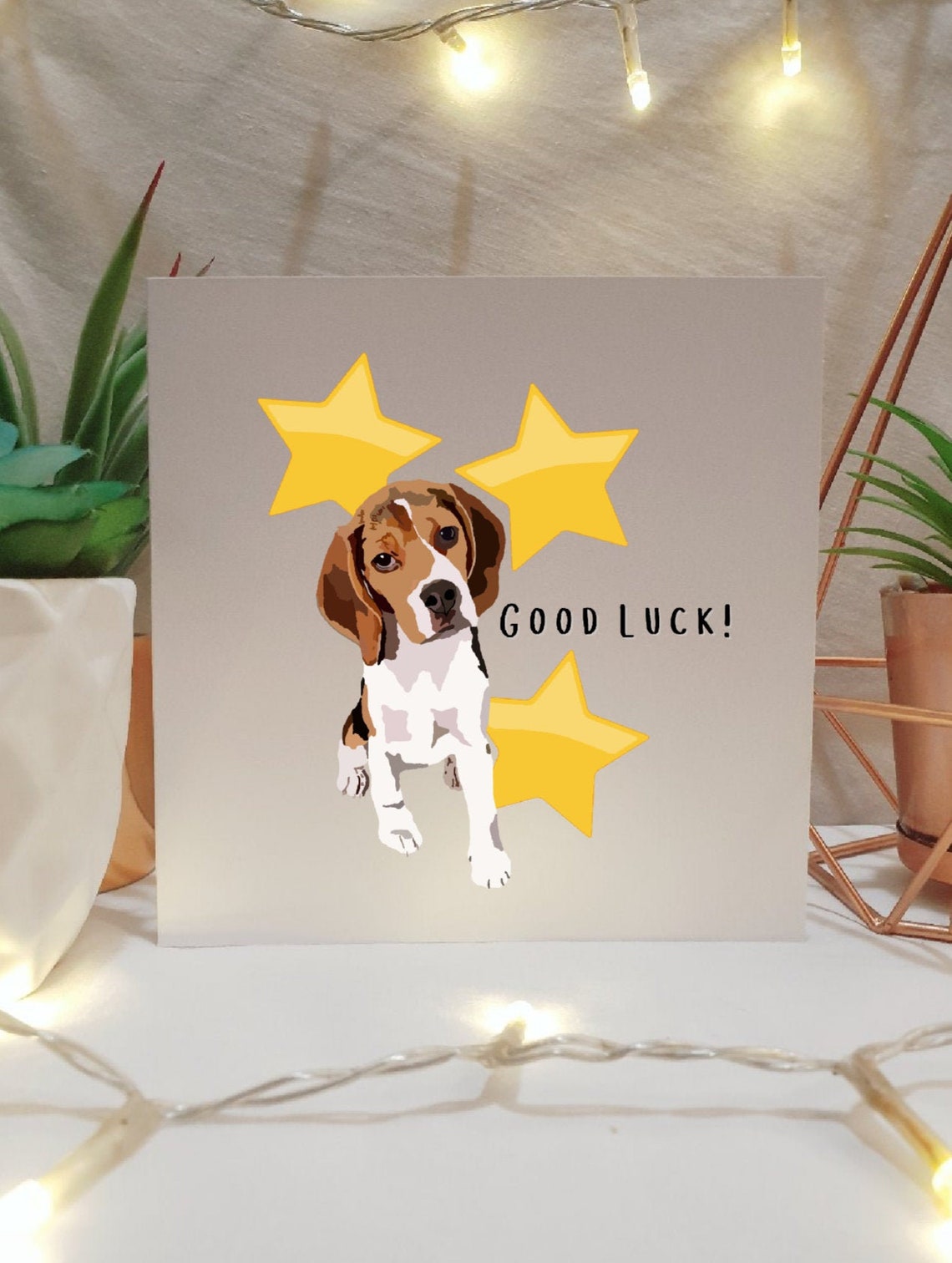 Cute Beagle Dog Good Luck Card Illustrated Cards Dog | Etsy