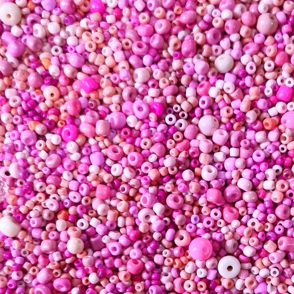 Seed Beads, 25g  Pink Mixed Size Glass Beads, Crafts, Jewellery Making, Embellishments