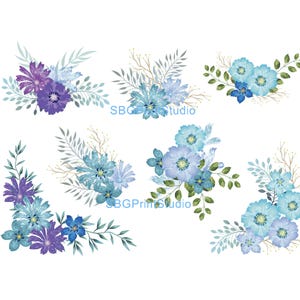 Seven Blue Flowers,Furniture transfers , Waterslide decals, Vinyl transfers,  Gloss Print,  Upcycling Furniture