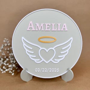 Personalized Baby Memorial Plaque: 3D Printed Angel Wings Keepsake