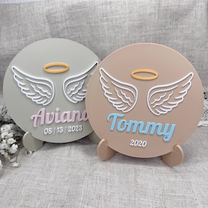 Personalized Baby Memorial Plaque: 3D Printed Angel Wings Keepsake