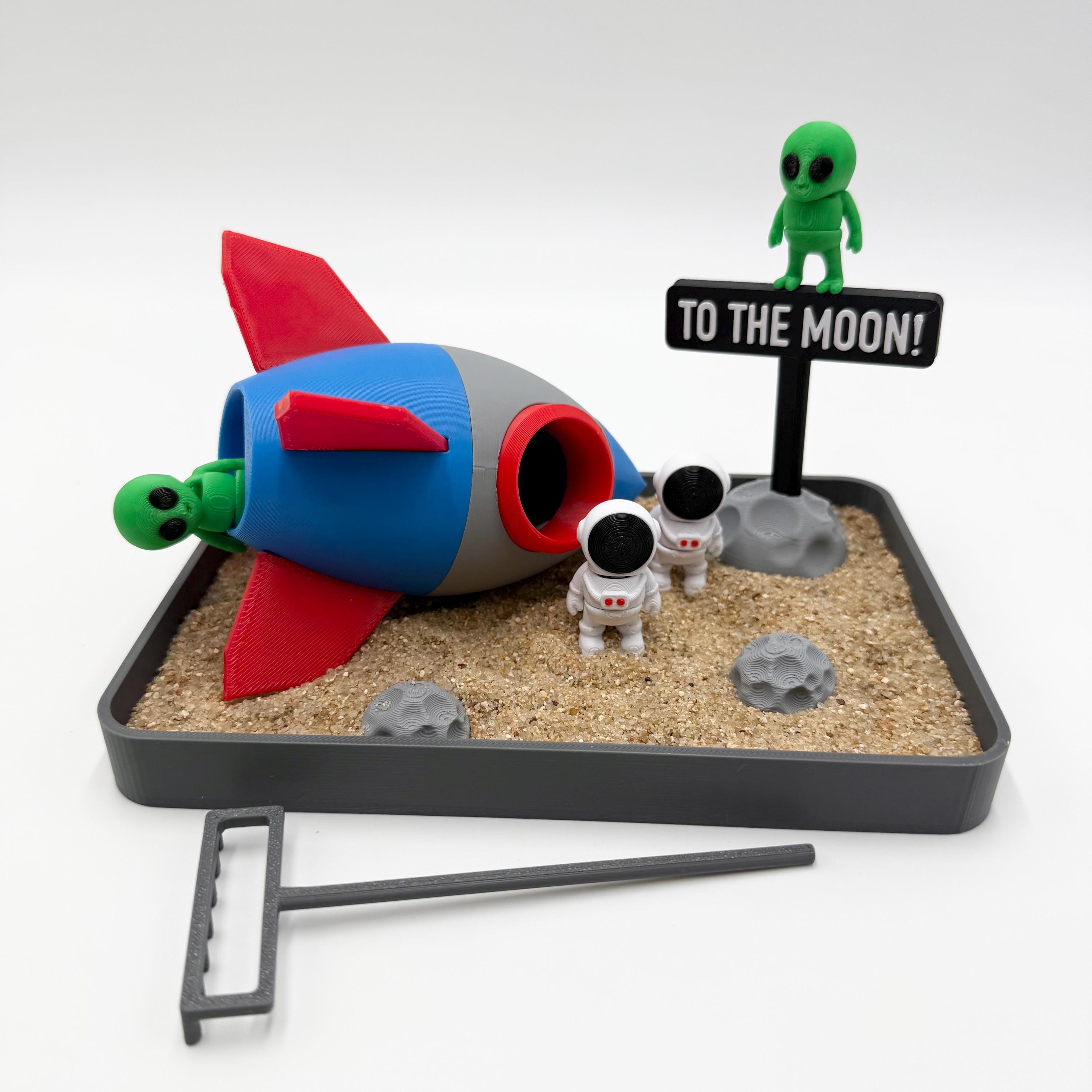 Alien Desk Model 3D Printed Space Zen Garden: Rocket, Astronauts & Aliens Desk Set - Etsy