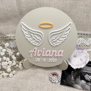 Personalized Baby Memorial Plaque: 3D Printed Angel Wings Keepsake