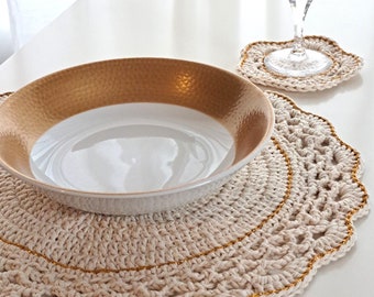 Farmhouse Trivet, Coaster, Round Crochet Trivet, Cotton Crochet Hot Pad, Knit Potholder, Placemat, Rustic Farmhouse Kitchen Décor, Table Mat