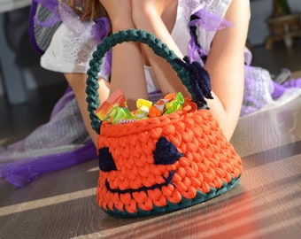 Pumpkin crochet bag, Candy Crochet Basket, Trick or treat crochet bags, Scary halloween, Wicked Witch Gift Basket, Halloween Gifts