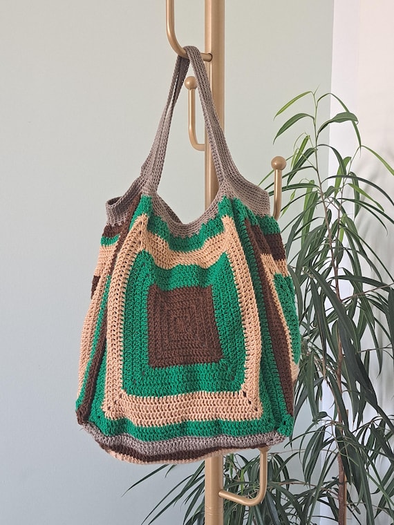 Bolsa de fin de semana tejida a crochet, bolsa de mercado, bolsa