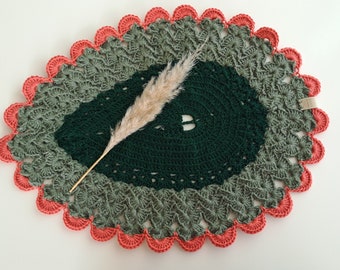 Leaf Placemat, Farmhouse Round Crochet Trivet, Crochet Hot Pad, Knit Potholder, Cotton Hot Pad, Rustic Farmhouse Kitchen Décor Table Mat