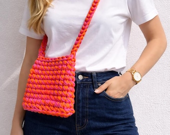 Mini handmade crossbody crochet bag, summer slingshot mobile purse
