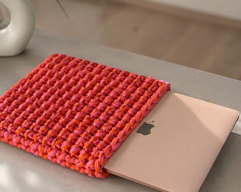 GEHAAKTE MACBOOK-HOES, handgemaakte laptophoes, iPad-hoes in roze en oranje kleuren