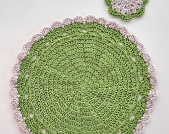 Farmhouse Trivet, Coaster, Round Crochet Trivet, Cotton Crochet Hot Pad, Knit Potholder, Placemat, Rustic Farmhouse Kitchen Décor, Table Mat