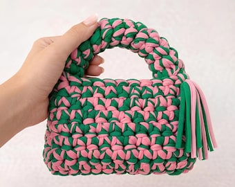 Handmade CROCHET Chunky BAG: Available in 4 Color Sets – Orange, Pink, Red, Green & Purple
