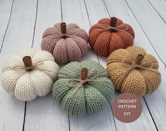 Knitted Pumpkin Pattern: DIY Autumn Fall Decor PDF with Rustic Cinnamon Stem