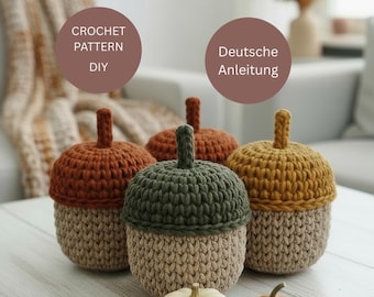 Crochet Acorn Basket Pattern – DIY Storage Basket with Lid (PDF - German)