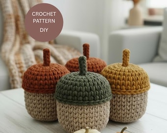 Crochet Acorn Basket Pattern PDF – DIY Storage Basket with Lid – Fall Home Decor, Crochet Pattern for Beginners