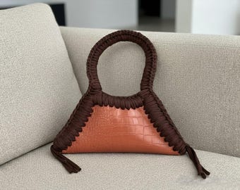 Shoulder Bag: Handmade Crochet Purse, Light Rust Crocodile Pattern