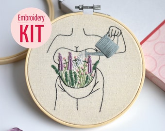 DIY Embroidery Kit Nurture, Modern Plant Floral Feminist Woman Embroidery Gift, Beginner Craft Gift, Needlecraft Hoop Art Pattern