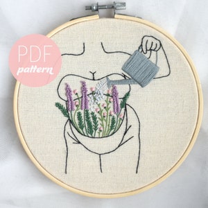 Nurture Embroidery Pattern PDF - Feminist Floral Modern Embroidery Pattern Design, Beginner Embroidery Hoop Art, Instant Digital Download
