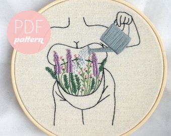 Patrón de bordado nutritivo PDF - Diseño de patrón de bordado moderno floral feminista, arte del aro de bordado para principiantes, descarga digital instantánea