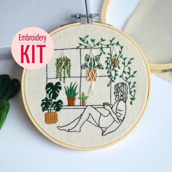 DIY Embroidery Kit 'Plant Mom', Embroidery Gift, Modern Embroidery Craft Guide, Plant Embroidery Kit, Beginner Embroidery Kit