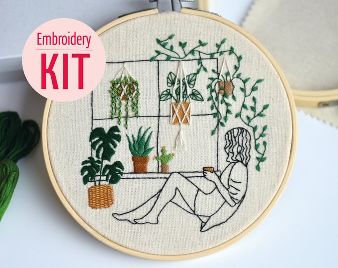 DIY Embroidery Kit 'Plant Mom', Embroidery Gift, Modern Embroidery Craft Guide, Plant Embroidery Kit, Beginner Embroidery Kit