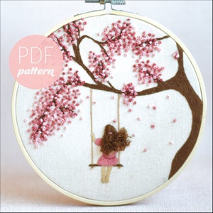 Blossom Embroidery Pattern PDF-Modern Beginner Spring Summer Tree Plant Girl Hair Embroidery Design, needlecraft, PDF Digital Download