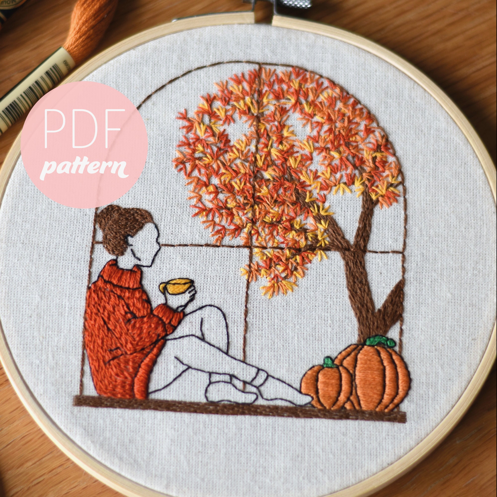 Autumn Girl Embroidery Pattern Pdfcontemporary Modern Etsy