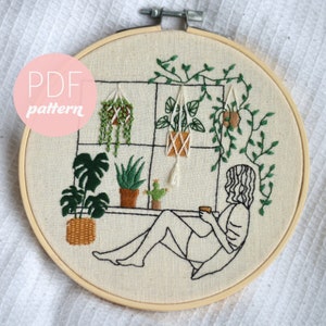 Plant Mom Embroidery Pattern PDF - Female Plant Monstera Beginner Modern Embroidery Pattern Design, Craft Hoop Art, Instant Digital Download