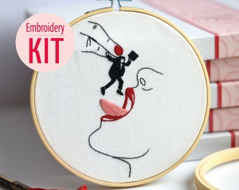 DIY Borduurset 'Man-Eater', Modern Craft Gift, Feministische Borduurset, Beginner Intermediate Kit, Needlecraft Hoop Art