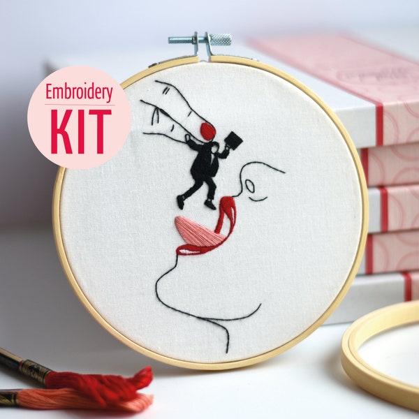 DIY Embroidery Kit 'Man-Eater', Modern Craft Gift, Feminist Embroidery Kit, Beginner Intermediate Kit, Needlecraft Hoop Art
