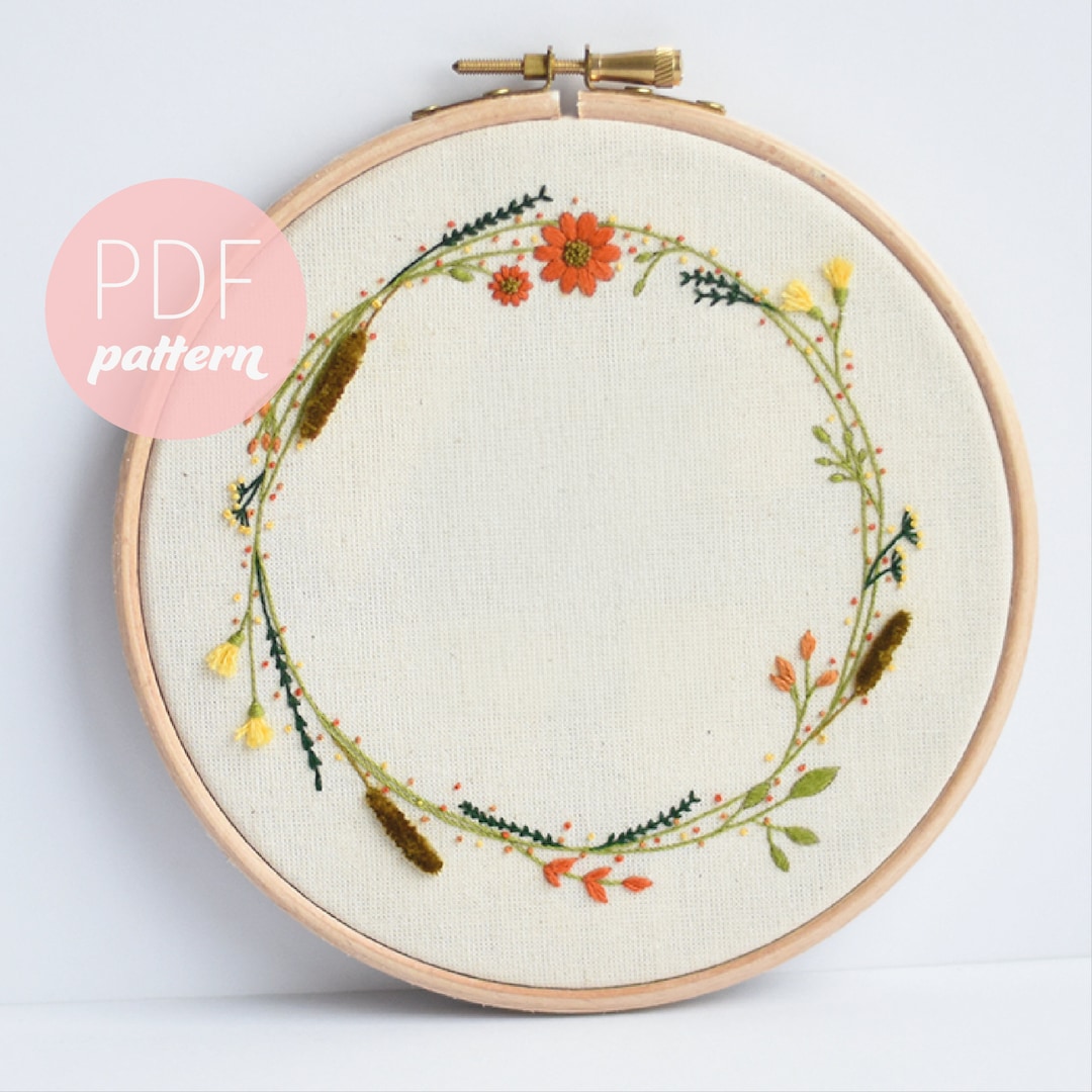 Amber Wreath Digital Embroidery Pattern / Beginner Wildflower Floral ...