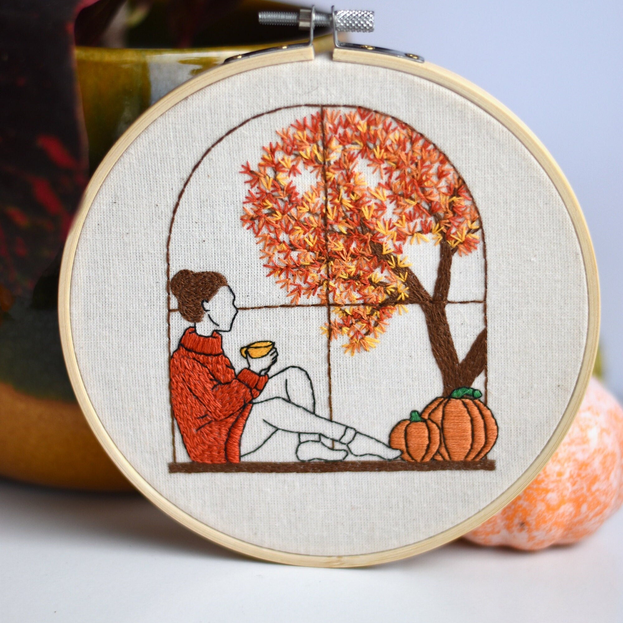 Autumn Girl Embroidery Pattern Pdf-contemporary Modern | Etsy