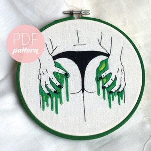 Slime Embroidery weibliches Halloween Muster PDF- moderne Anfänger Hand Horror Butt feministische Embroidery Design, Needlecraft, digitaler Download