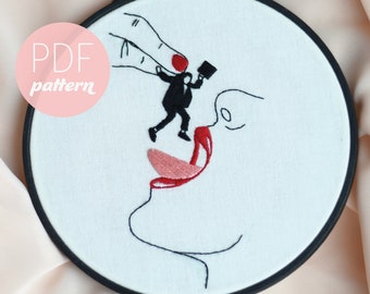 Patrón de bordado devorador de hombres PDF - Diseño de bordado a mano moderno para principiantes feministas, arte del aro de bordado, artesanía PDF Descarga digital instantánea