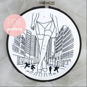 Big City Girl Embroidery Female Feminist Pattern PDF-Contemporary Modern Beginner Hand Embroidery Design, needlecraft, PDF Digital Download