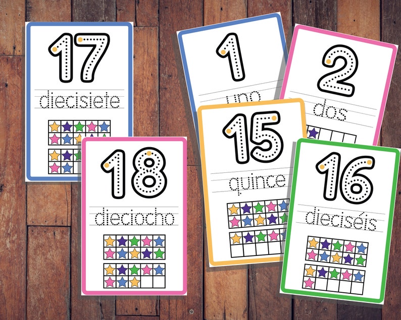 printable large number flashcards in spanish 1 20 imprimibles etsy