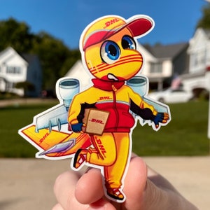 Oliver the DHL A300 - Handgemachte Chibi Flugzeug Vinyl Aufkleber