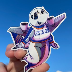 Triple the United 777 - Adesivo de vinil feito à mão para avião Chibi