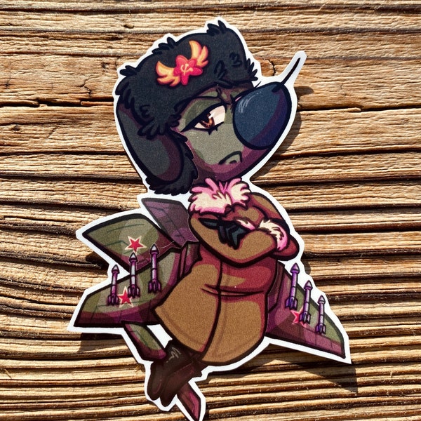 Miggy el MiG-29 Fulcrum - Pegatina de vinilo de avión chibi hecha a mano