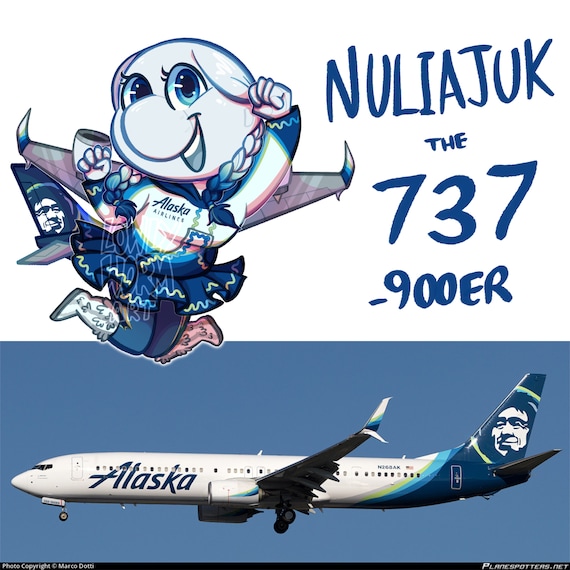 Nuliajuk the Alaska Airlines 737 - Handmade Chibi Airplane Vinyl