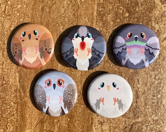 Chibi Dove 1.25 inch Button Pin- Mourning Dove/Luzon Bleeding Heart Dove/Rock Dove (Pigeon)/Diamond Dove/White Dove