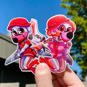 Ronnie e Lonnie, os PSA Trijets - Adesivo de vinil de avião Chibi feito à mão
