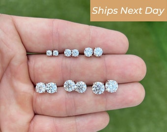 Pendientes Moissanite Stud en plata 925 u oro amarillo par pendientes con tornillo, pendientes para mujeres y hombres, regalo de aniversario