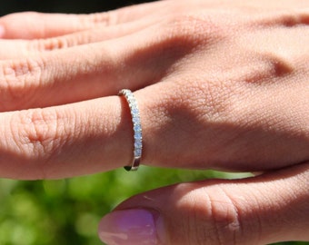 1.8MM Half Moissanite Eternity Ring Wedding Band 925 Sterling Silver VVS Moissanite Diamond Ring Passes Diamond Tester