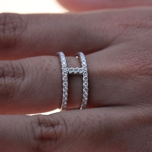 H Style Moissanite Ring 925 Sterling Silver VVS Moissanite Diamond Ring Passes Diamond Tester